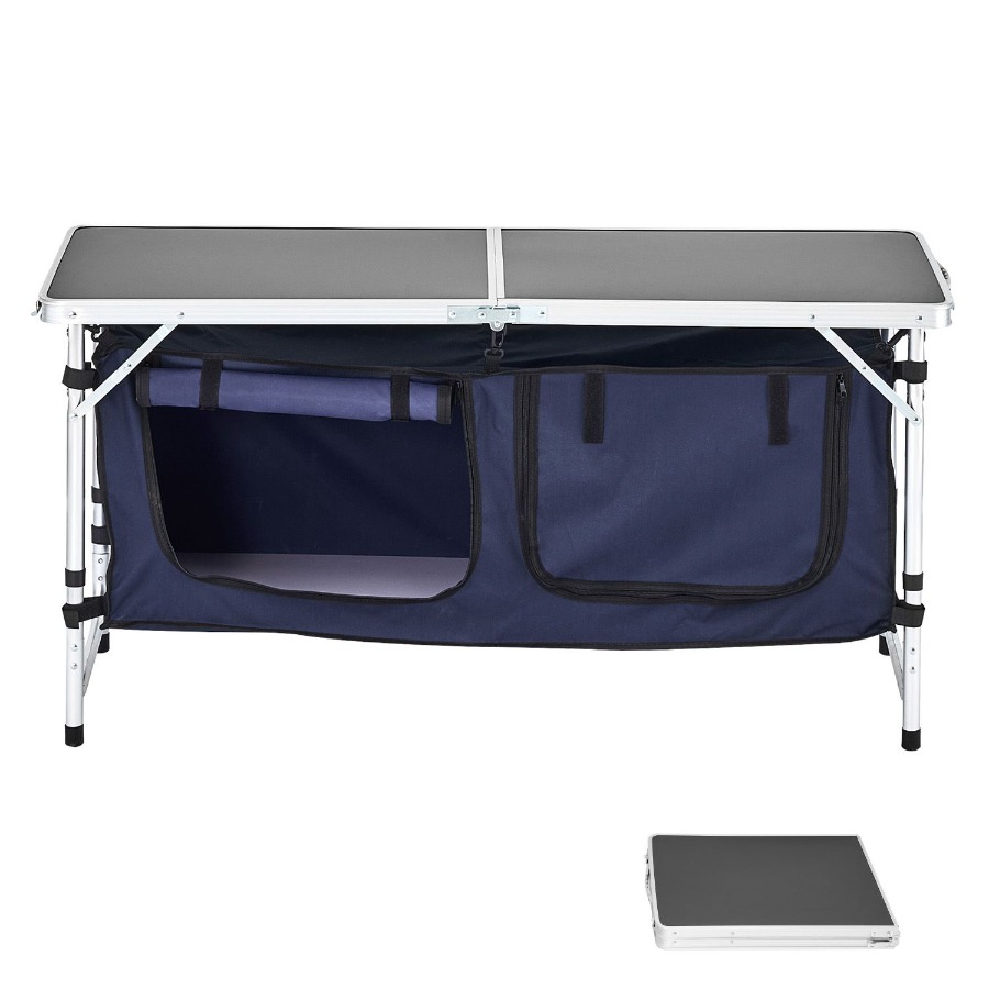 Outdoor Camping Cooking Table - Camping Kitchen Table, Aluminum, Blue, Folding