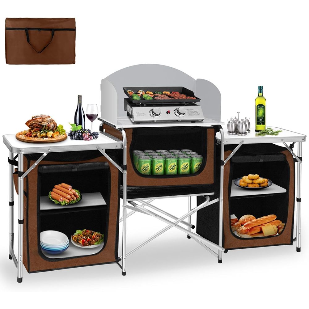 Outdoor Camping Cooking Table - Camping Kitchen Table, Portable Outdoor Cooking