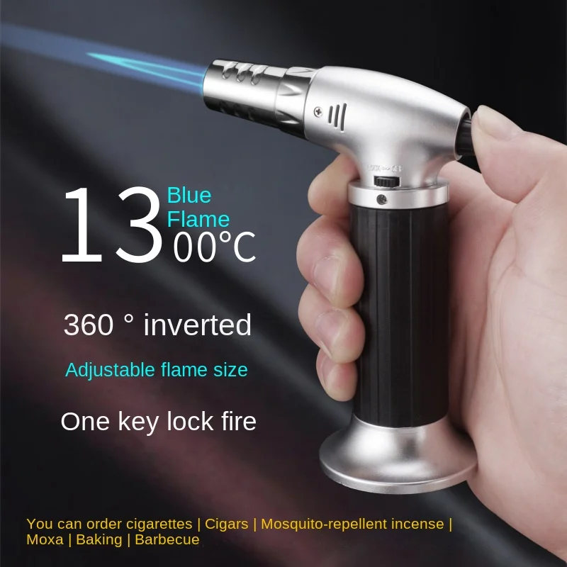 Outdoor Windproof Lighter - Blue Flame Butane Torch Refillable Windproof