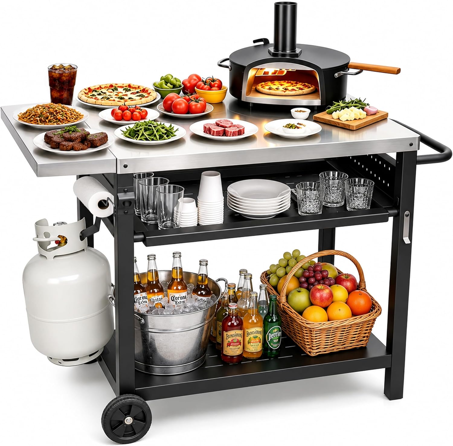 Outdoor Camping Cooking Table - Stainless Steel Outdoor Grill Table, 43.3