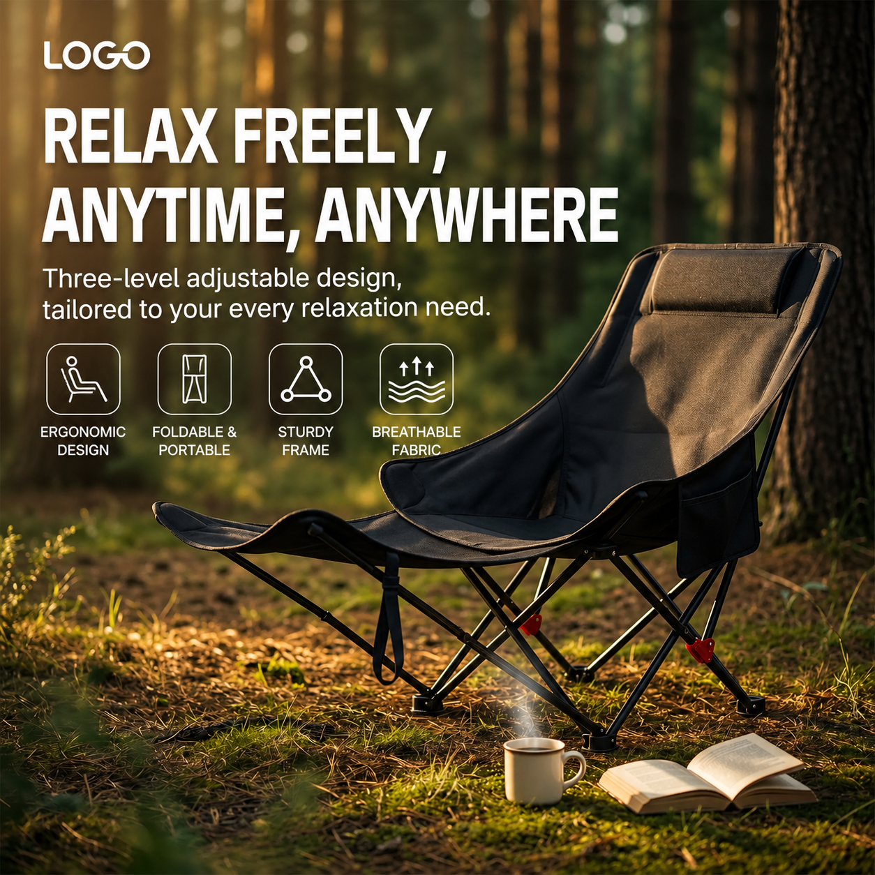 Outdoor Camping Hammock Chair - Three level adjustable moon chair, outdoor