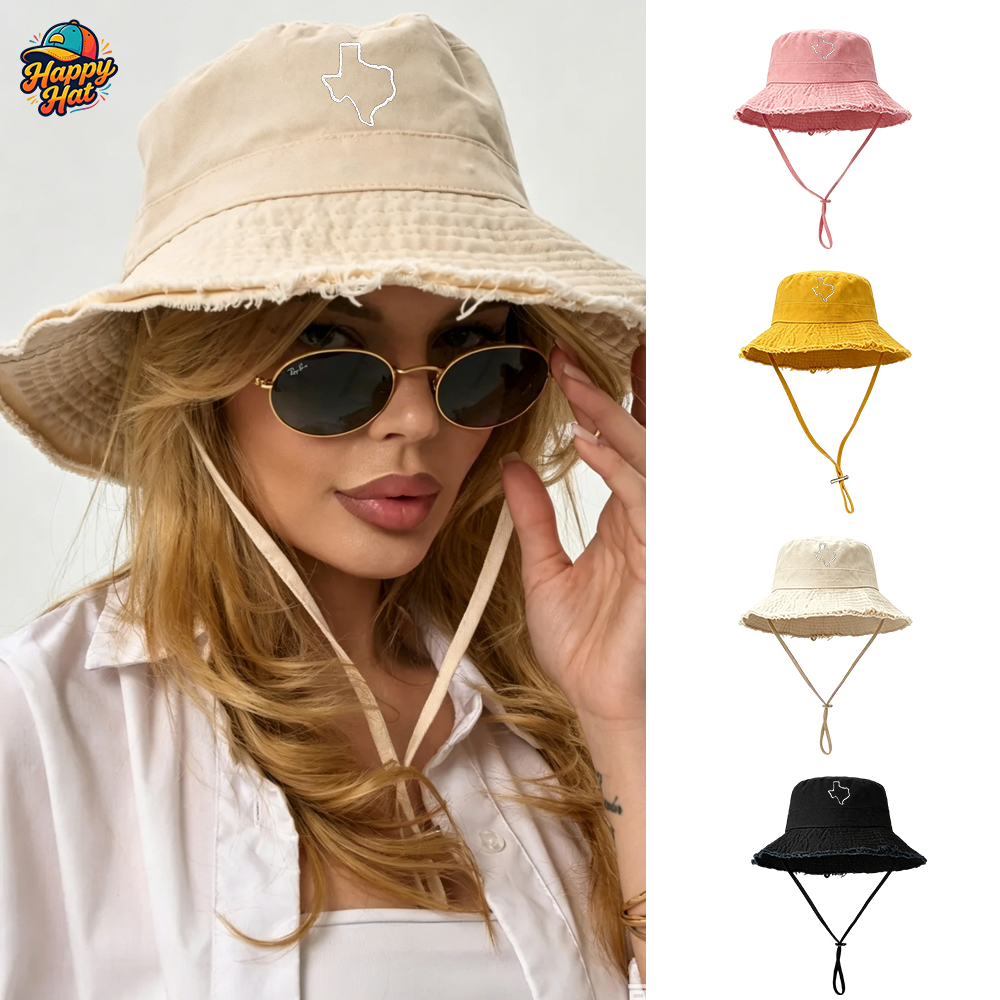 Outdoor Camping In Texas - 1PC Texas Outline Embroidered Frayed Brim