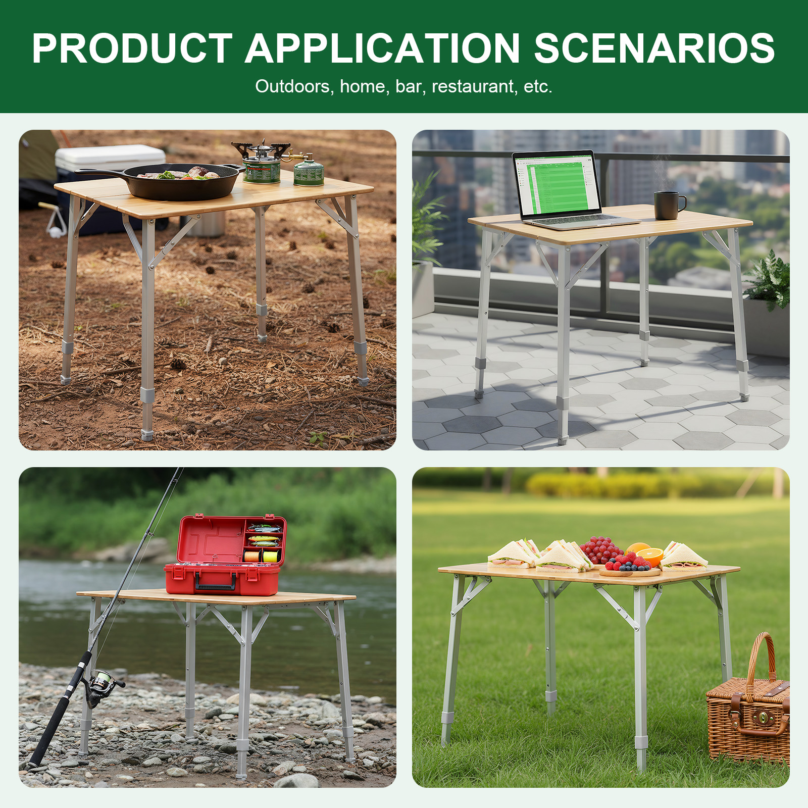 Adjustable Height Folding Bamb - Outdoor Camping Cooking Table recensie en prijs