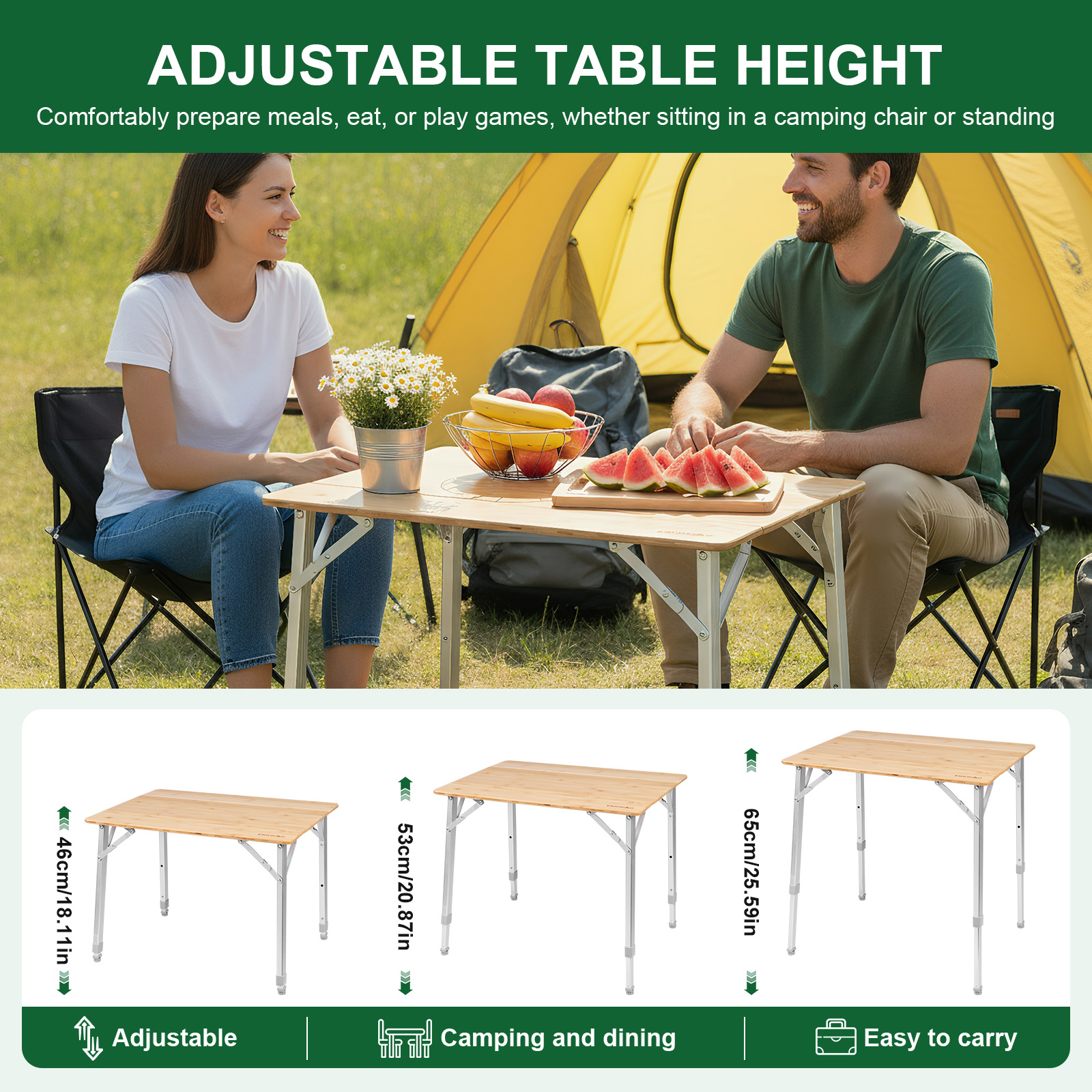 Adjustable Height Folding Bamb - Outdoor Camping Cooking Table recensie en prijs